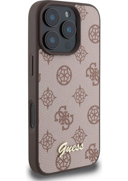 Apple iPhone 16 Pro Max Kılıf Guess Orjinal Lisanslı Magsafe Şarj Özellikli Yazı Logolu Peony Kahverengi modelleri