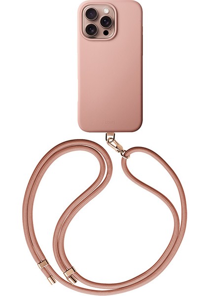 Apple iPhone 16 Pro Uyumlu Kılıf Magsafe Şarj Özellikli Soft Arka Yüzey Askı Ipli Coehl Creme Kapak Pembe