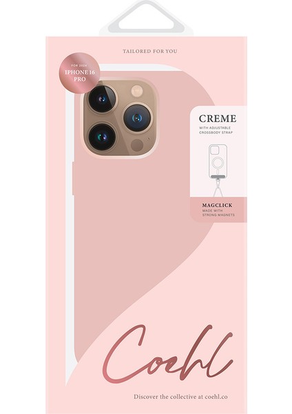 Apple iPhone 16 Pro Uyumlu Kılıf Magsafe Şarj Özellikli Soft Arka Yüzey Askı Ipli Coehl Creme Kapak Pembe