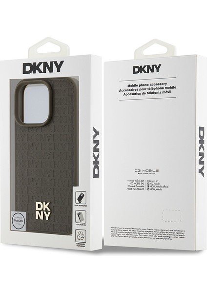 Apple iPhone 16 Pro Max Kılıf Dkny Orjinal Lisanslı Magsafe Özellikli 3D Yazılı Repeat Pattern Kahverengi