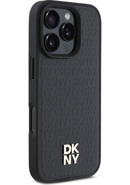 Apple iPhone 16 Pro Max Kılıf Dkny Orjinal Lisanslı Magsafe Şarj Özellikli 3D Yazılı Repeat Pattern Siyah modelleri