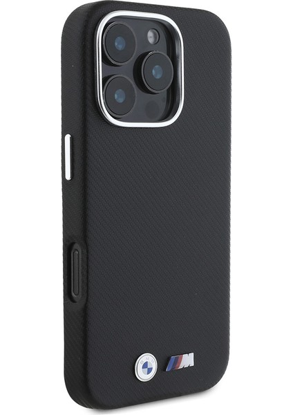 Apple iPhone 16 Pro Kılıf Bmw Orjinal Lisanslı Tam Sarılmış Kevlar Tasarımlı Metal Logo Suni Deri Siyah modelleri