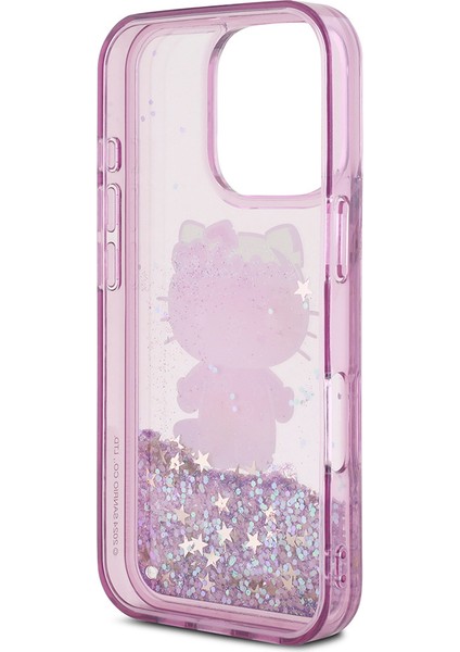 Apple iPhone 16 Pro Uyumlu Kılıf Hello Kitty Orjinal Lisanslı Sıvılı Simli 50. Yıldönümü Partisi Kapak Mor