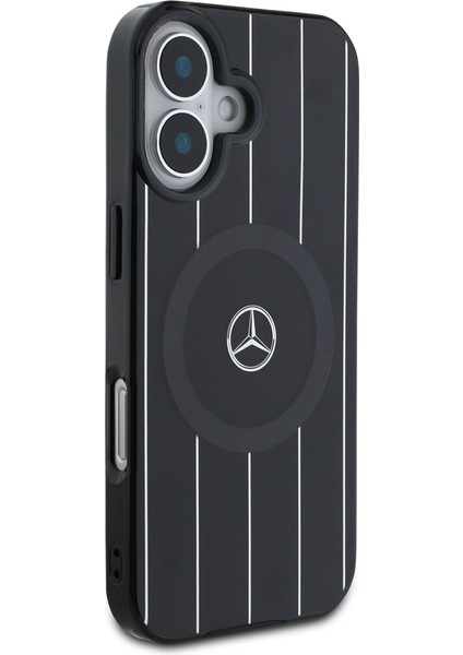 Apple iPhone 16 Kılıf Mercedes-Benz Lisanslı Magsafe Özellikli Çift Katmanlı Paralel Çizgi Desenli Siyah modelleri