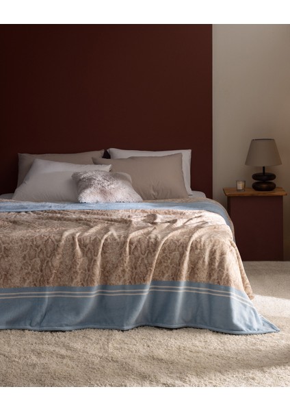 Serpent Çift Kişilik Welsoft Polar Baskılı Battaniye - Bej/mavi