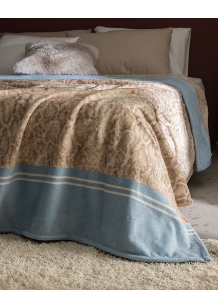 Serpent Çift Kişilik Welsoft Polar Baskılı Battaniye - Bej/mavi fiyatları