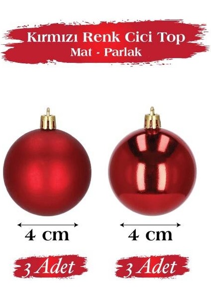 Yılbaşı Top Süs 4 cm Mat Parlak Kırmızı 6 Lı fiyatları