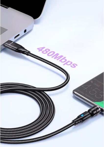 Uslion 100W 5A Usb-C Usb-C Manyetik Mıknatıslı Hızlı Şarj ve Data Kablosu 1 Metre