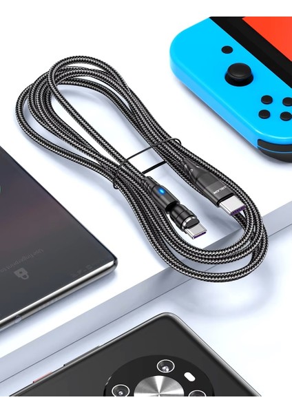 Uslion 100W 5A Usb-C Usb-C Manyetik Mıknatıslı Hızlı Şarj ve Data Kablosu 1 Metre