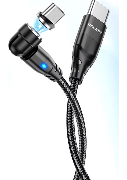 Uslion 100W 5A Usb-C Usb-C Manyetik Mıknatıslı Hızlı Şarj ve Data Kablosu 1 Metre