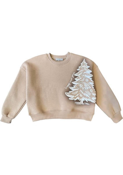 Kız Çocuk Taş ve Inci Detaylı Şardonlu Yılbaşı Sweatshirt