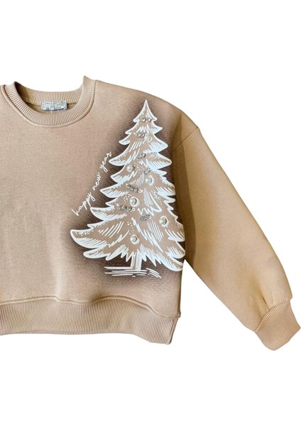 Kız Çocuk Taş ve Inci Detaylı Şardonlu Yılbaşı Sweatshirt fiyatları