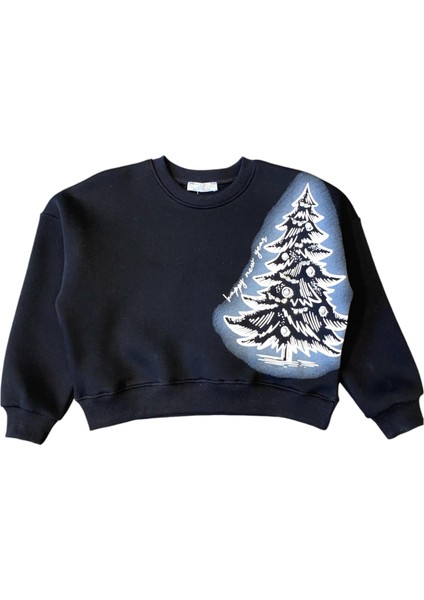Kız Çocuk Taş ve Inci Detaylı Şardonlu Yılbaşı Sweatshirt