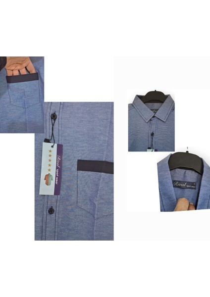 RİVALDİ MAVİ KISA KOLLU S BEDEN DÜZ DESENSİZ LACİVERT BİYELİ SLİM FİT ERKEK GÖMLEK fırsatları