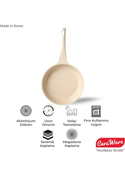 Vetta Seramik Kaplama Yapışmaz 24 cm Tava Bej