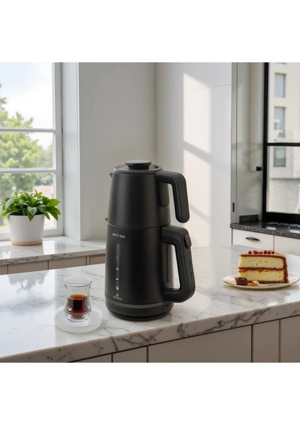 Berry Tea Xl 2 In 1 Çelik Demlikli Çay Makinesi ve Kettle Shiny Black