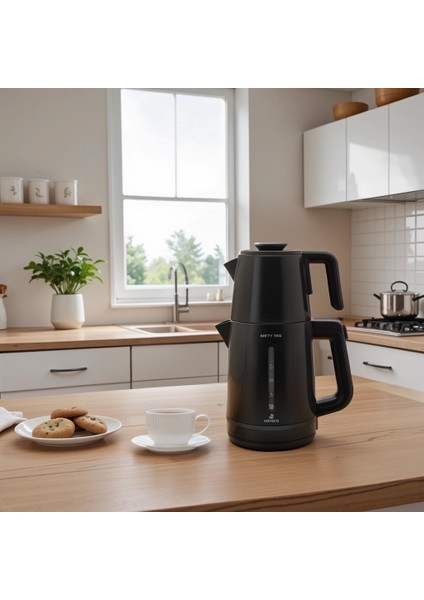 Berry Tea Xl 2 In 1 Çelik Demlikli Çay Makinesi ve Kettle Shiny Black