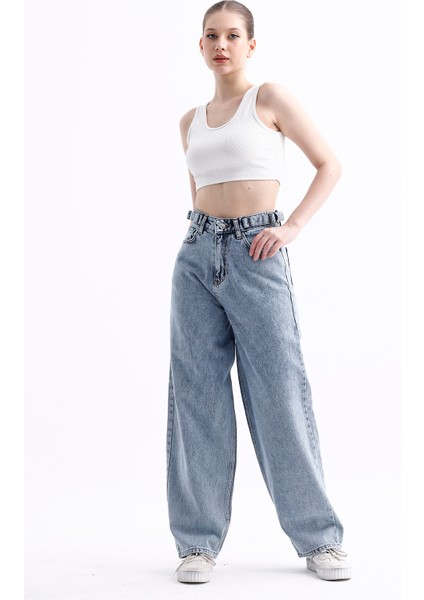 Pass&pass 2430 Kadın Yandan Tokalı Baggy Jeans Kot Denim Pantolon modelleri