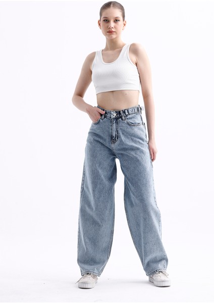 Pass&pass 2430 Kadın Yandan Tokalı Baggy Jeans Kot Denim Pantolon fırsatları