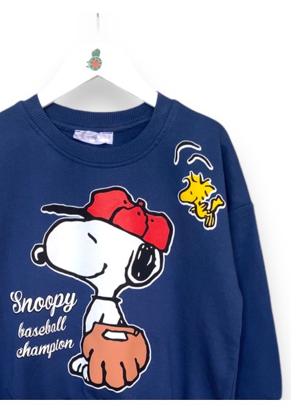 Erkek Çocuk Lacivert Renkli Snoopy Baskılı Uzun Kollu Şardonlu Sweatshirt / Eşofman Takımı fiyatları