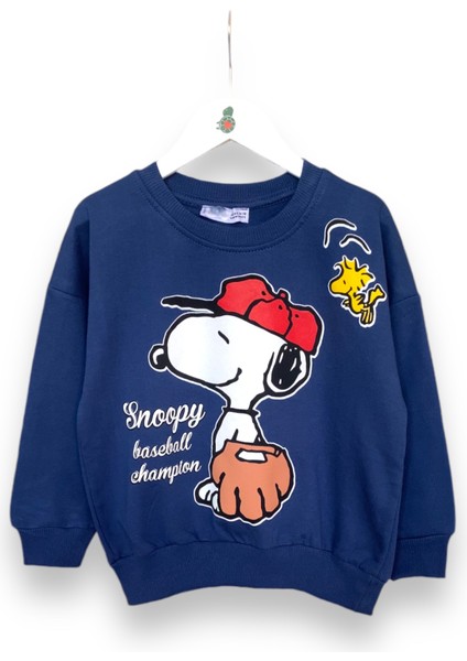 Erkek Çocuk Lacivert Renkli Snoopy Baskılı Uzun Kollu Şardonlu Sweatshirt / Eşofman Takımı modelleri