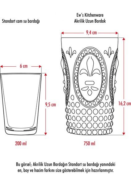 Akrilik Mürdüm Tekli Uzun Bardak & Su Meşrubat Bardağı 750 ml ( Büyük Boy & Cam Değildir )