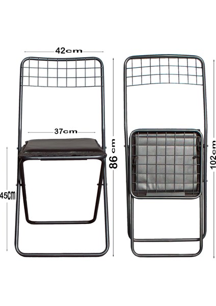 4 Adet Katlanır Sandalye - Siyah Katlanabilir Mutfak Sandalyesi - Bahçe - Kamp Sandalyesi