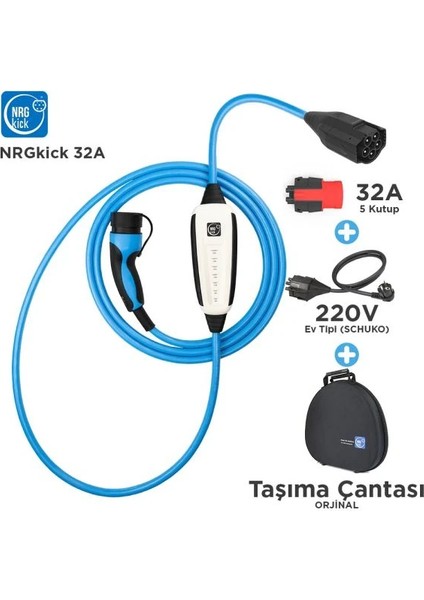 32A 22KW 5m Wifi Bluetooth 220V Ev Tipi (Schuko) Adaptör Set A/c Taşınabilir Şarj Istasyonu