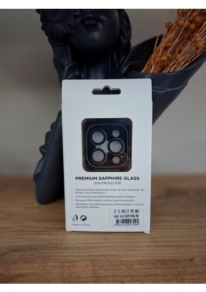 iPhone 15 Pro ve iPhone 15 Pro Max Uyumlu Premium Safir Cam Kamera Lens ve Çerçeve Yüzey Koruyucu