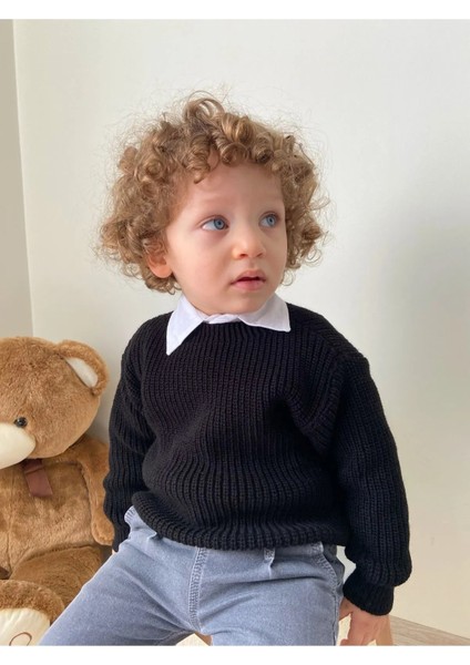 Unisex Bebek-Çocuk Bisiklet Yaka Triko Kazak 6 Ay-5 Yaş