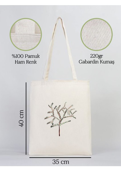 Zeytin Ağacı Baskılı Doğal Gabardin Bez Çanta (GDN004)