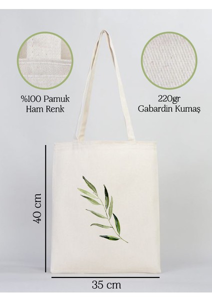 Zeytin Dalı Baskılı Doğal Gabardin Bez Çanta - GDN20234002