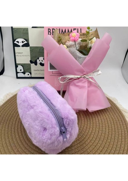 Peluş Kozmetik Çantası Macaron Rengi Tatlı Büyük Kapasiteli Saklama Çantası Yüksek Değerli Saklama Çantası (Yurt Dışından)