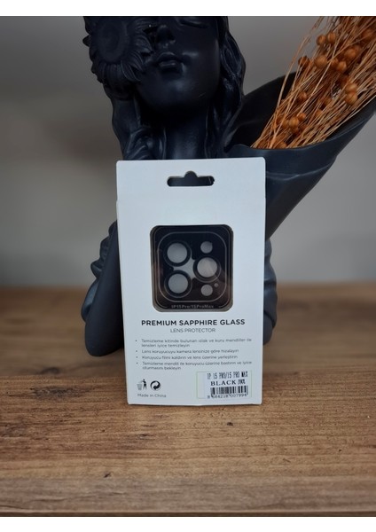 iPhone 15 Pro ve iPhone 15 Pro Max Uyumlu Premium Safir Cam Kamera Lens ve Çerçeve Yüzey Koruyucu