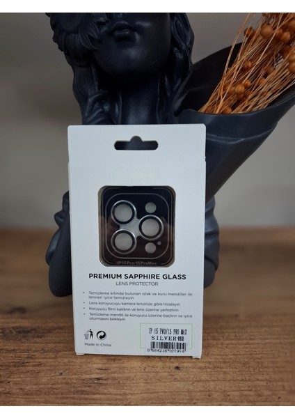 iPhone 15 Pro ve iPhone 15 Pro Max Uyumlu Premium Safir Cam Kamera Lens ve Çerçeve Yüzey Koruyucu