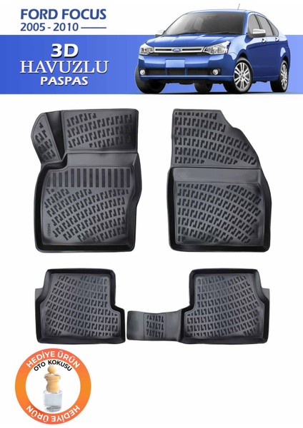 Rizline Ford Focus 2 2005-2010 3D Havuzlu Paspas Siyah 8682578001072, Oto Kokusu Hediye