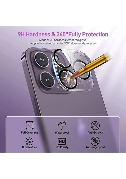 iPhone 15 Pro ve iPhone 15 Pro Max Uyumlu Premium Safir Cam Kamera Lens ve Çerçeve Yüzey Koruyucu