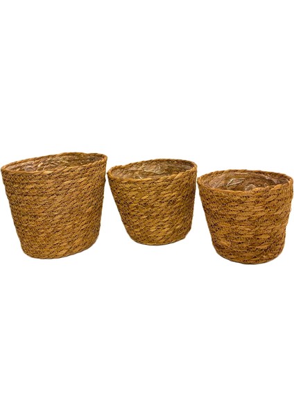 Bambu Hasır Saksı Altı Poşetli Sepet 18x14x11cm.