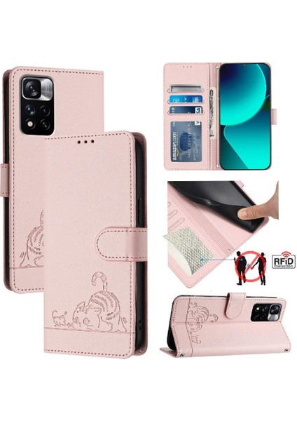 Xiaomi Poco X4 Nfc 5g Için Kılıf Cüzdan Kapak Çevirin Kedi Rfıd Kart Yuvası Tutucu (Yurt Dışından)