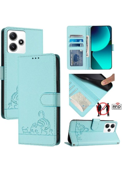 Xiaomi Redmi Için 12 4g Kedi Rfıd Kart Yuvası Tutucu Kickstand Cüzdan (Yurt Dışından)