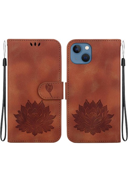 IPhone 15 Için Flip Case Artı Kickstand Cüzdan Manyetik Kabartma Lotus (Yurt Dışından)