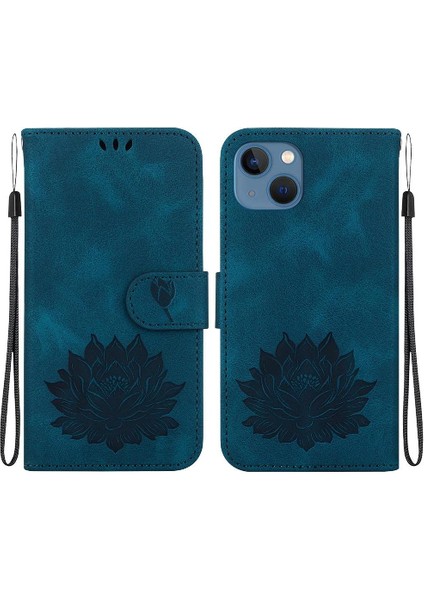 IPhone 15 Için Flip Case Artı Kickstand Cüzdan Manyetik Kabartma Lotus (Yurt Dışından)