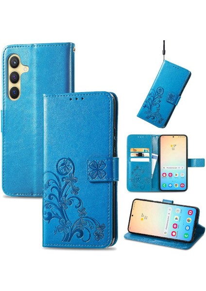 Samsung Galaxy S24 Kısa Kayış Dört Yapraklı Yonca Deri Kılıf (Yurt Dışından)