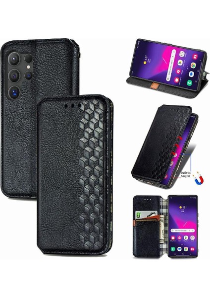 Samsung Galaxy S24 Ultra Cüzdan Fonksiyonu Için Kılıf Kapak Çevirin Deri Kılıf (Yurt Dışından)