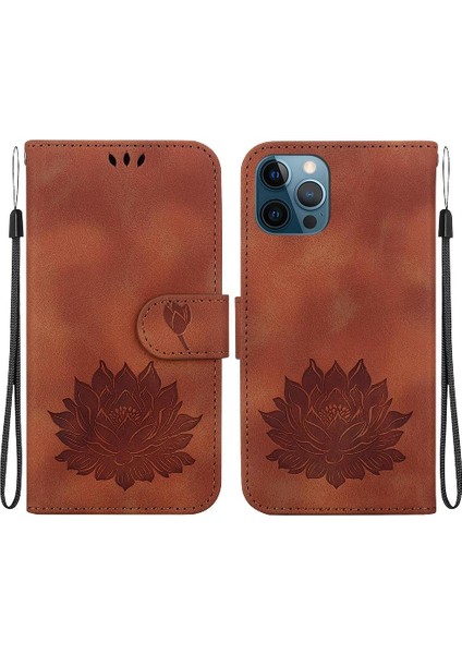 IPhone 12 Için Flip Case Pro Max Kickstand Manyetik Cüzdan Kabartma Lotus (Yurt Dışından)