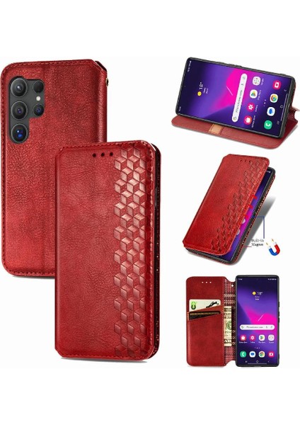 Samsung Galaxy S24 Ultra Cüzdan Fonksiyonu Için Kılıf Kapak Çevirin Deri Kılıf (Yurt Dışından)