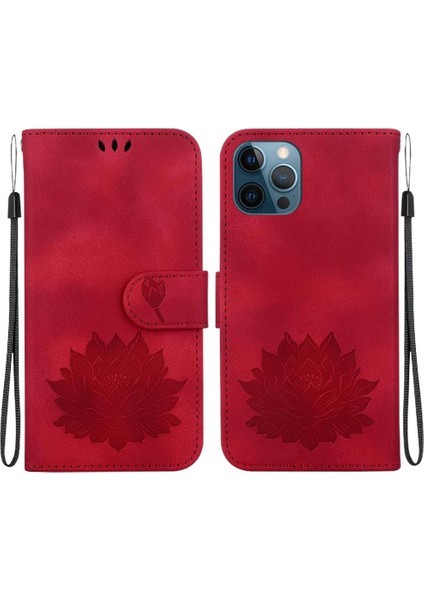 IPhone 12 Için Flip Case Kabartma Lotus Çiçek Kickstand Manyetik Cüzdan (Yurt Dışından)