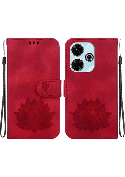 Xiaomi Poco M6 4g Manyetik Kabartma Lotus Çiçek Kickstand Için Flip Case (Yurt Dışından)