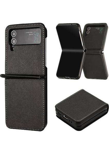 Samsung Galaxy Z Flip Case 3 5g Pu Deri Saf Renk Kickstand (Yurt Dışından)