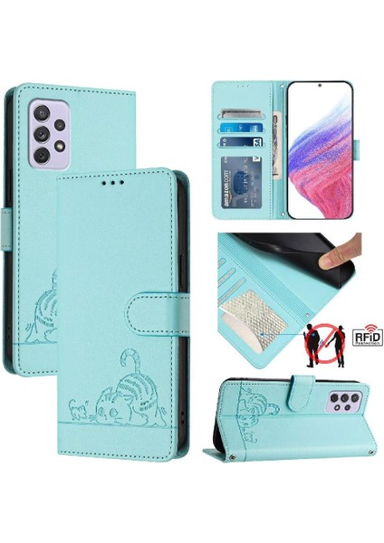 Samsung Galaxy A73 5g Kedi Rfıd Kart Yuvası Tutucu Kickstand Cüzdan (Yurt Dışından)